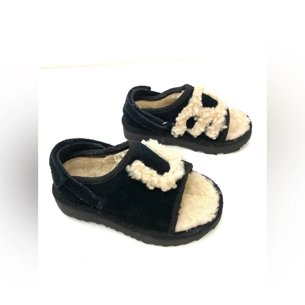 UGG Australia Toddler Black/Tan Fluff Yeah Open Toe Slide